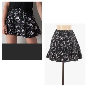 American Eagle Black Floral Button Skater Skirt
